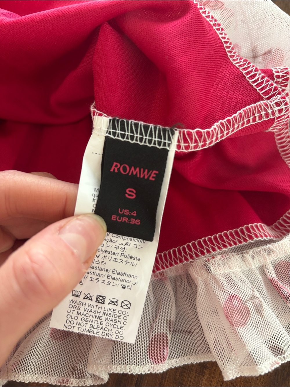 ROMWE Pink-Red Cherry Print Ruffle Cami - Picture 2 of 3